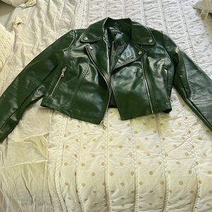 Like New Green Faux Leather zippered Express jacket